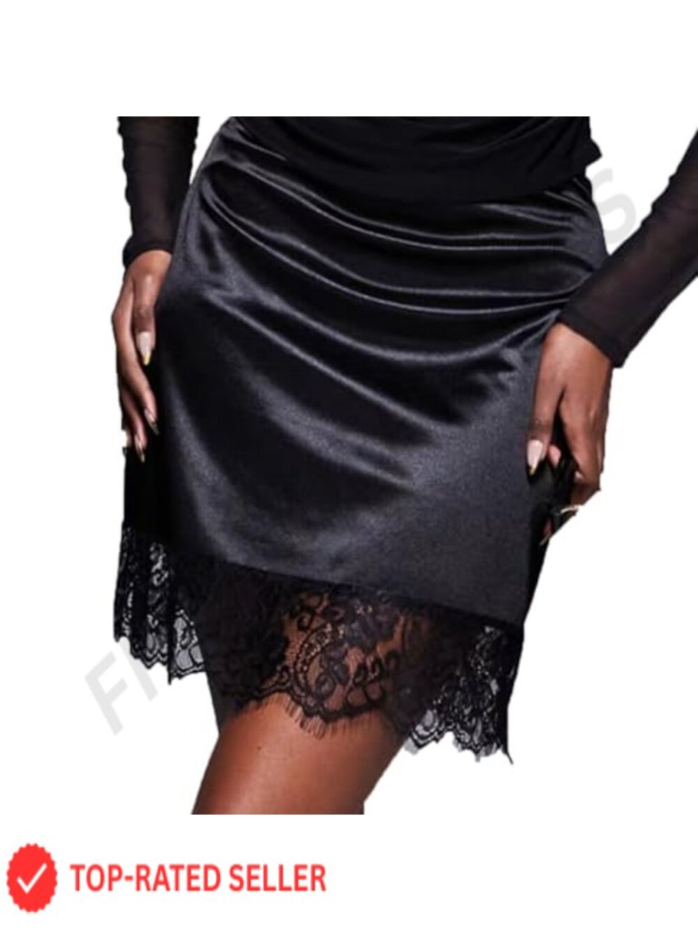 Women Lace Trim Satin Silk Slip Mini Skirt Y2K Low Rise Bodycon